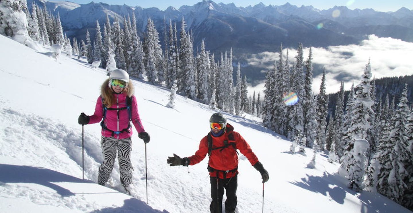 Couple skiing