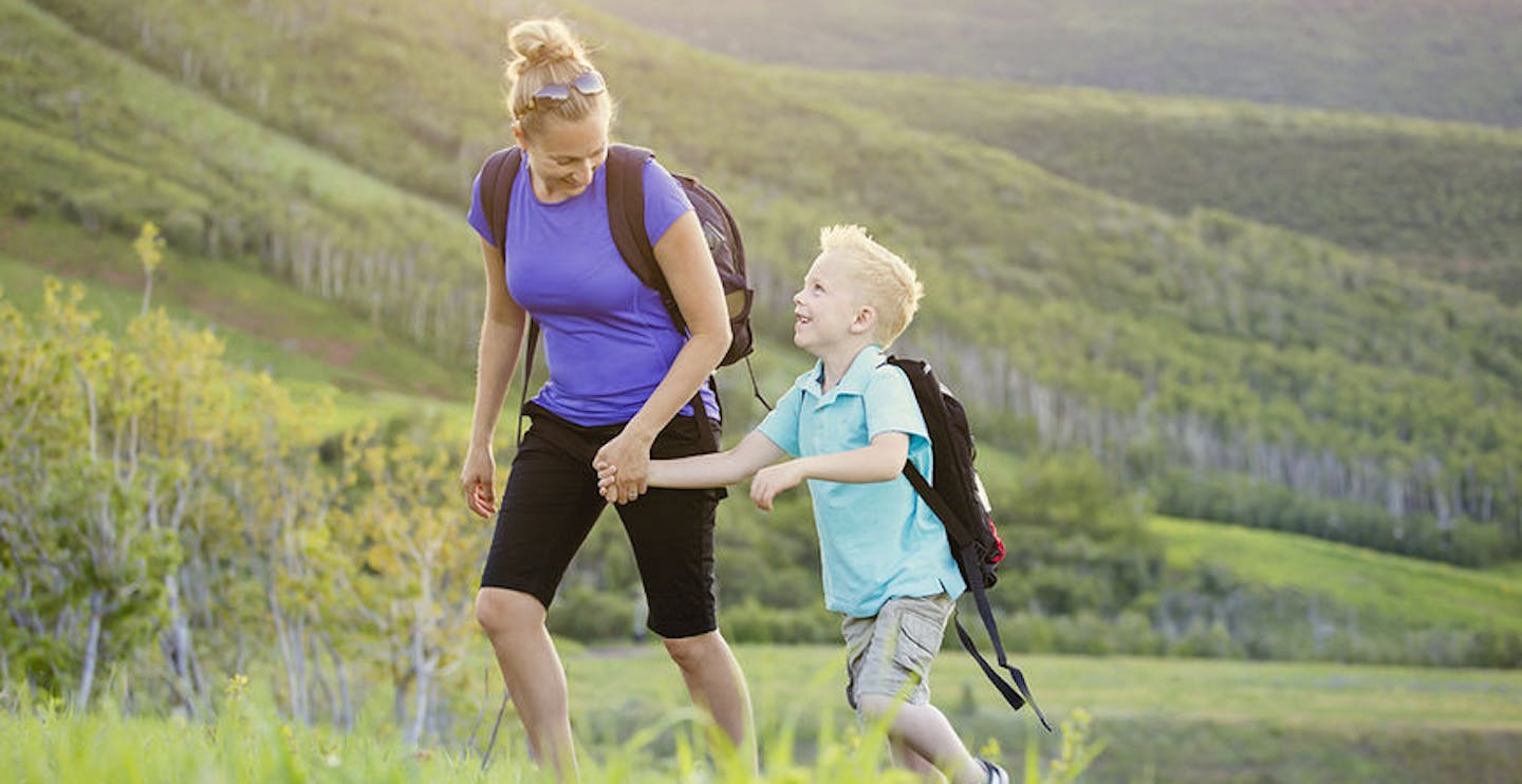 Family hiking in the mountains