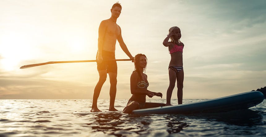 Family paddleboarding