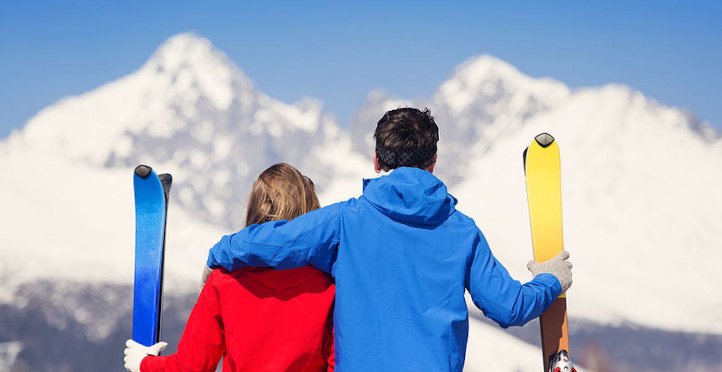 Young couple skiing