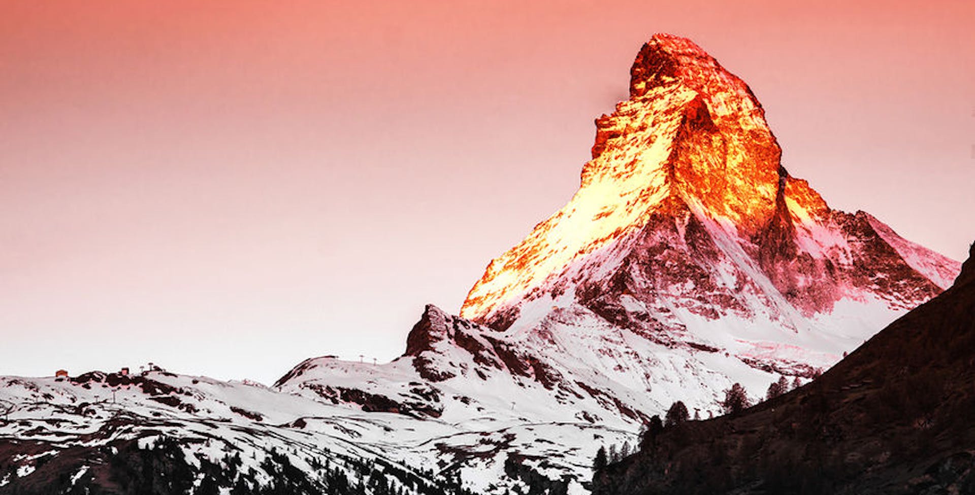 Golden sunlight shine on Matterhorn in early morning, Zermatt, Switzerland