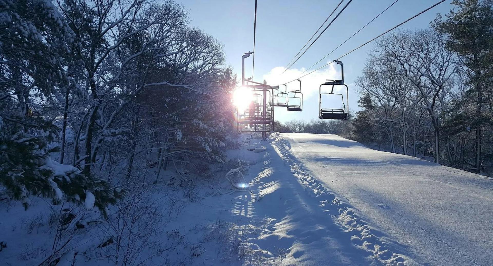 Chairlift running at Blue Hills near Boston, Massachusetts, USA., in Canton, Massachusetts, USA.