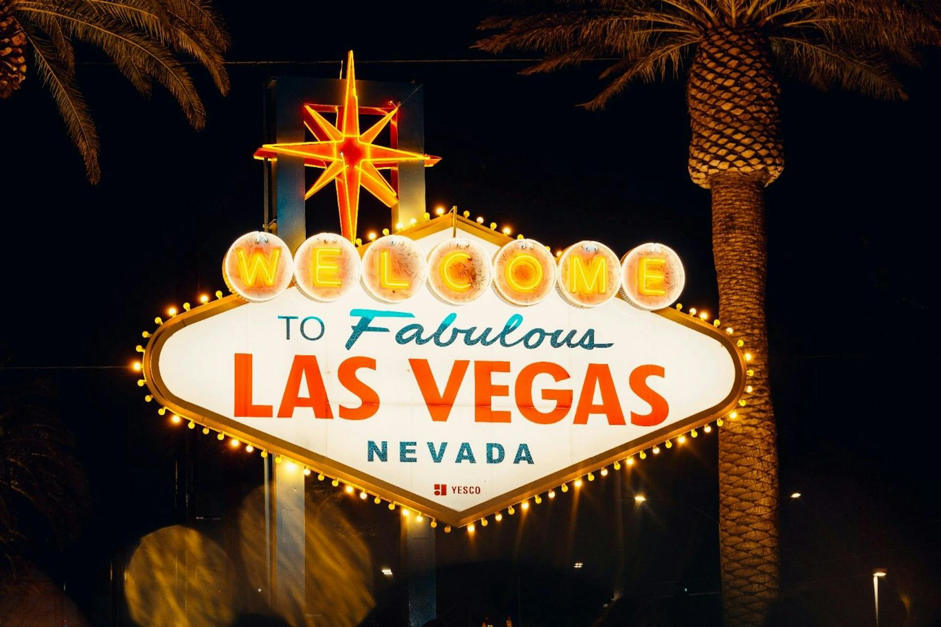 Las Vegas sign flashing at night in Las Vegas, Nevada, USA. 