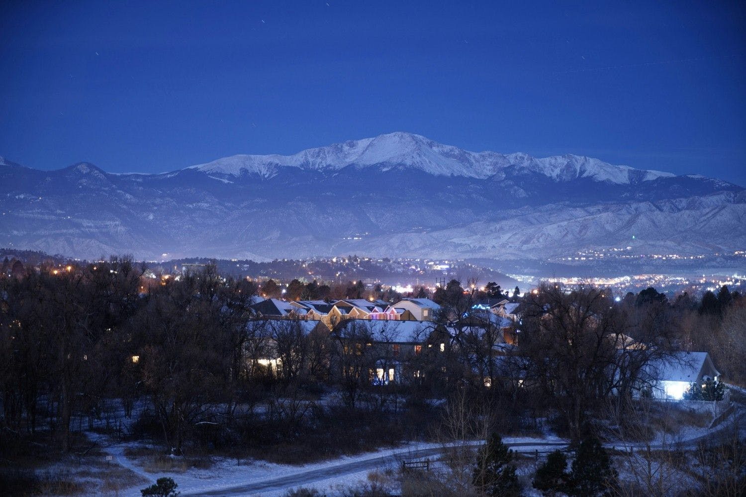 Colorado Springs, Colorado, USA, covered in snow.