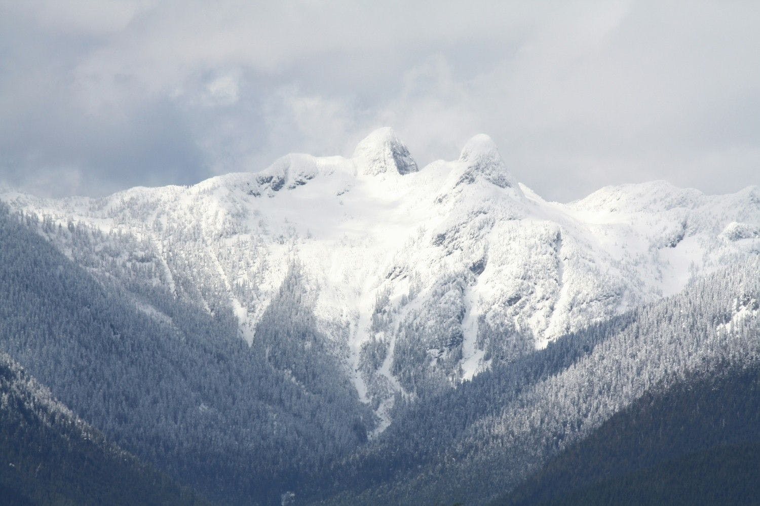 Snowy peaks of North Vancourver in British Columbia, Canada.