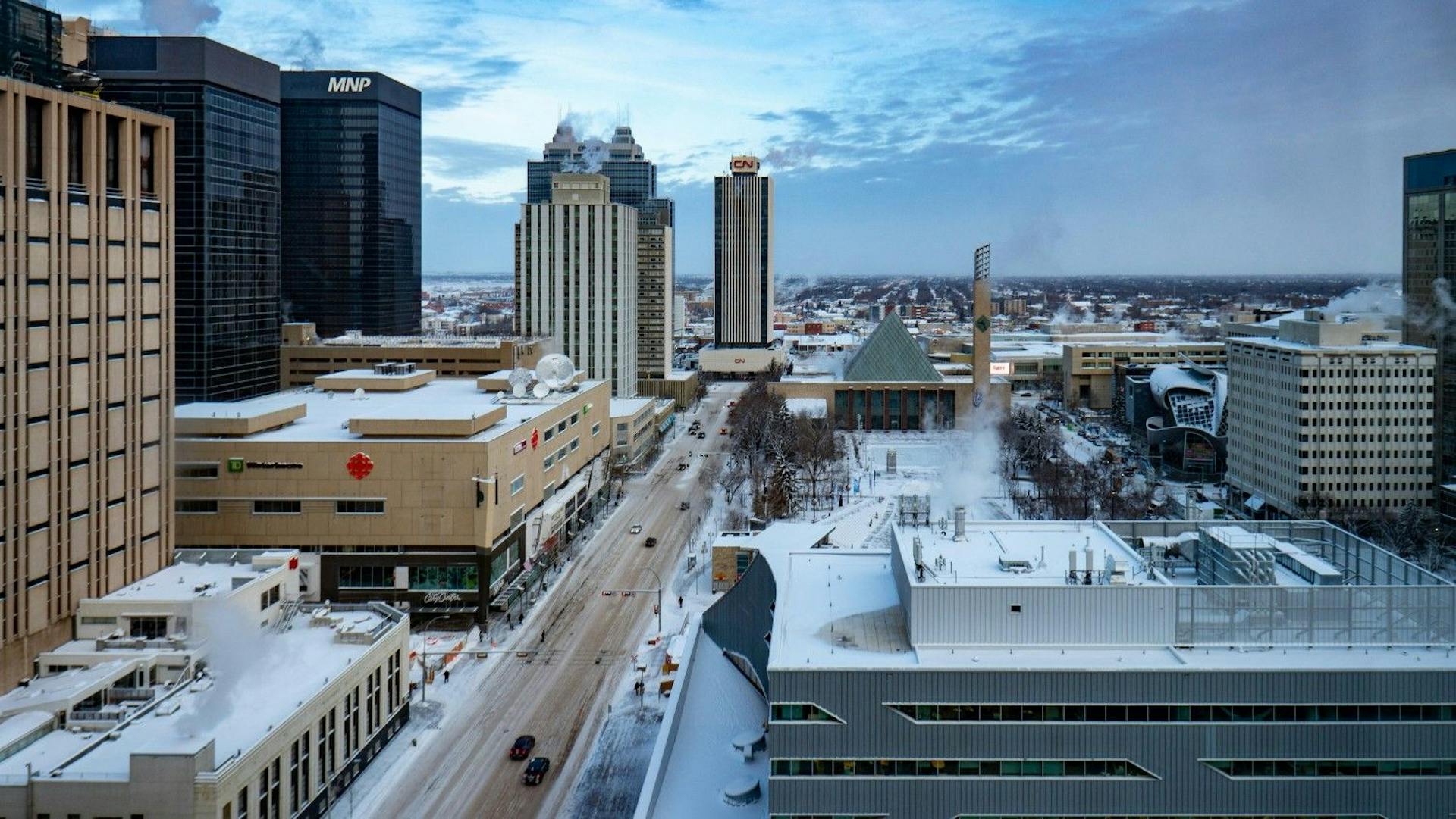 Edmonton, Alberta, Canada, covered in snow.