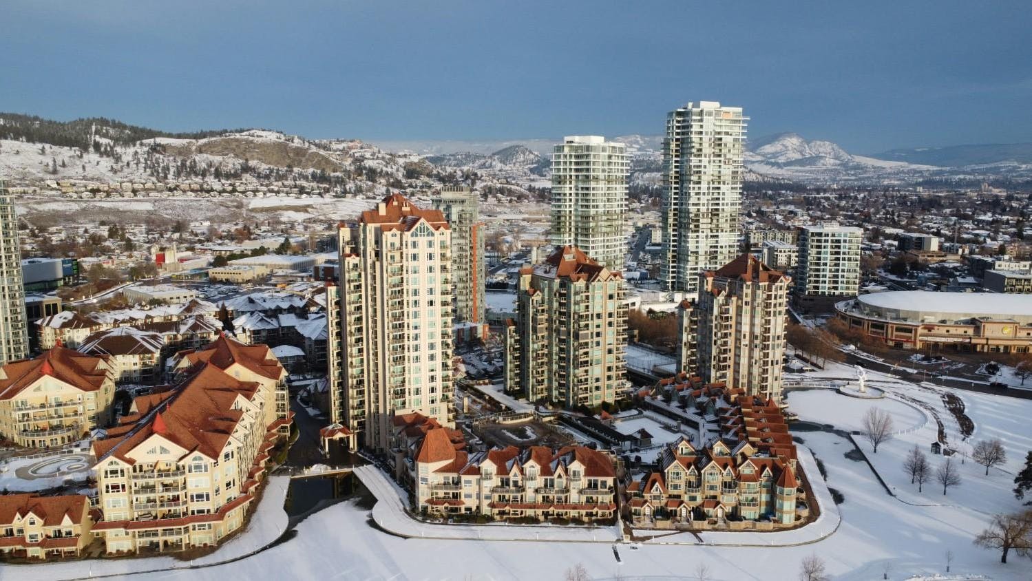 Kelowna, British Columbia, Canada, covered in snow.