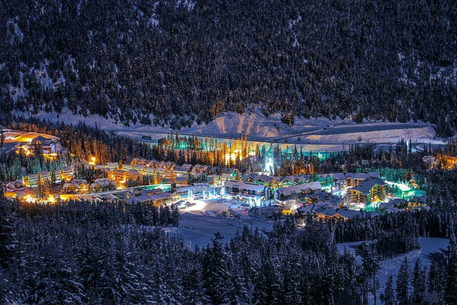 Village Night at Panorama Mountain Resort in British Columbia, Canada.