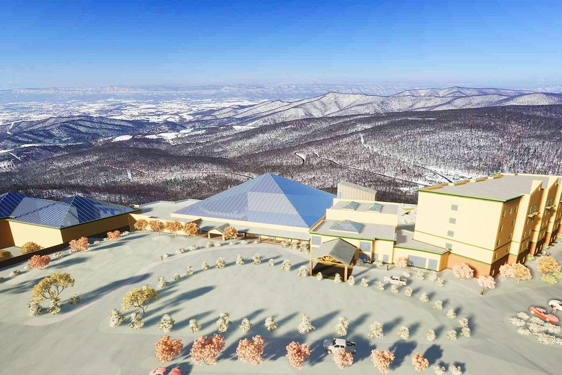 Aerial shot of Massanutten Resort - WaterPark Expansion & Hotel near Washington, D.C., USA.