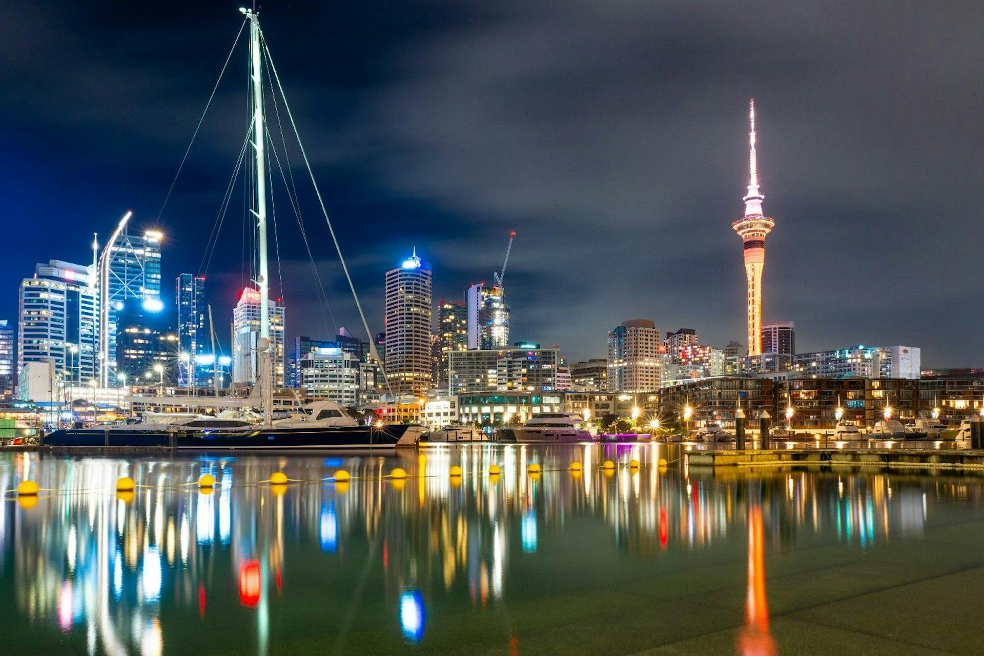 Auckland, New Zealand, at night.