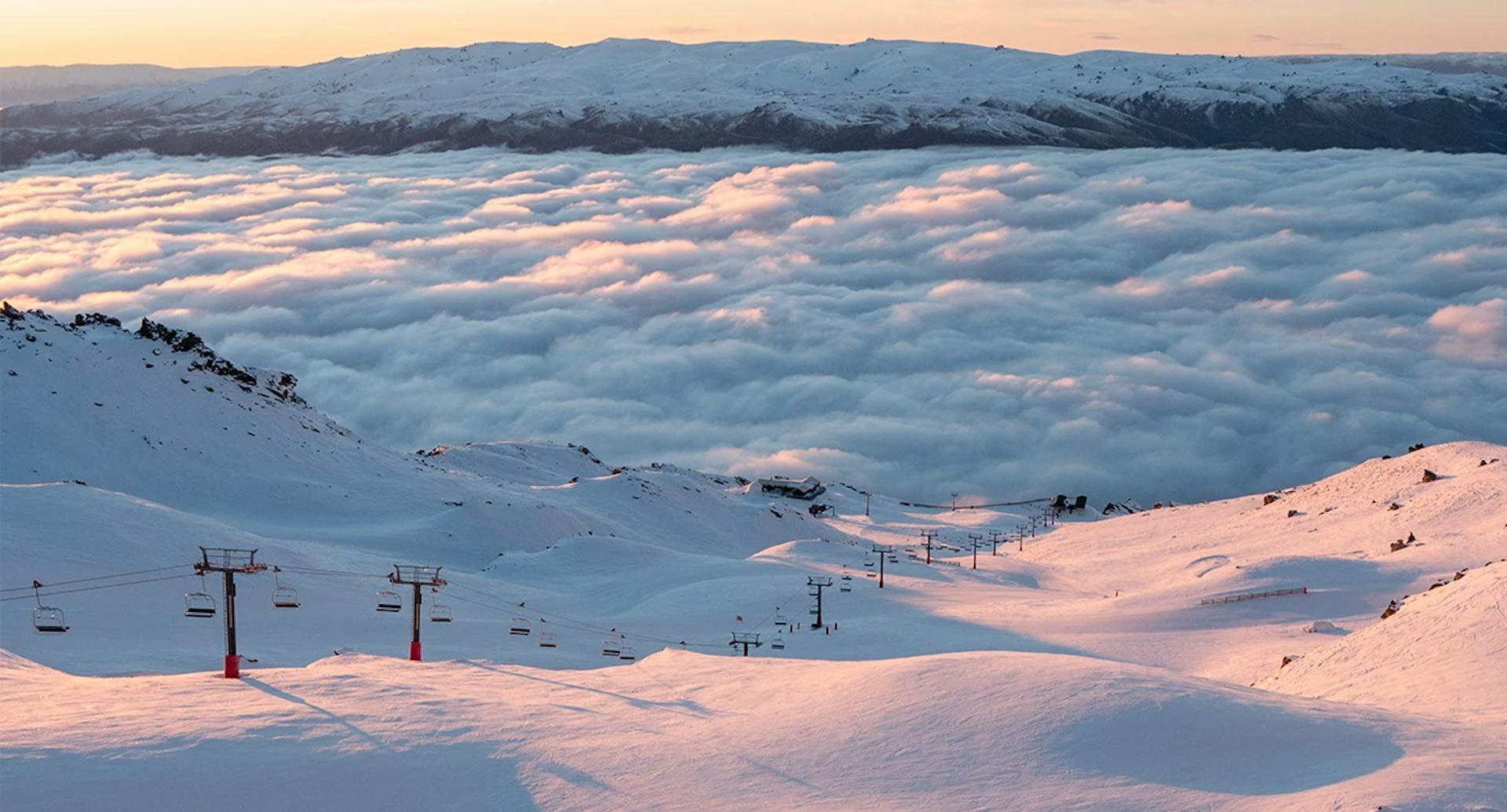 Chairlift running at Treble Cone in New Zealand.