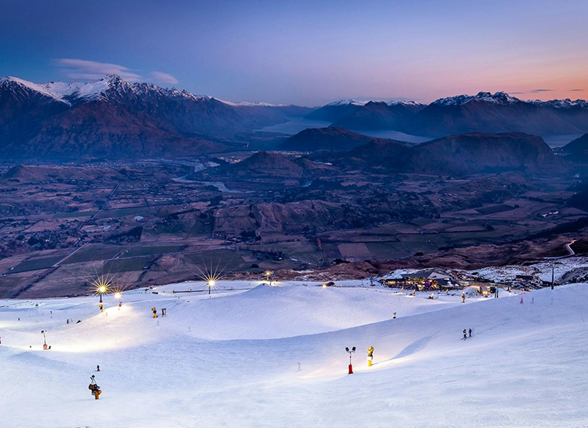 Night skiing on the slopes of Coronet Peak in New Zealand.