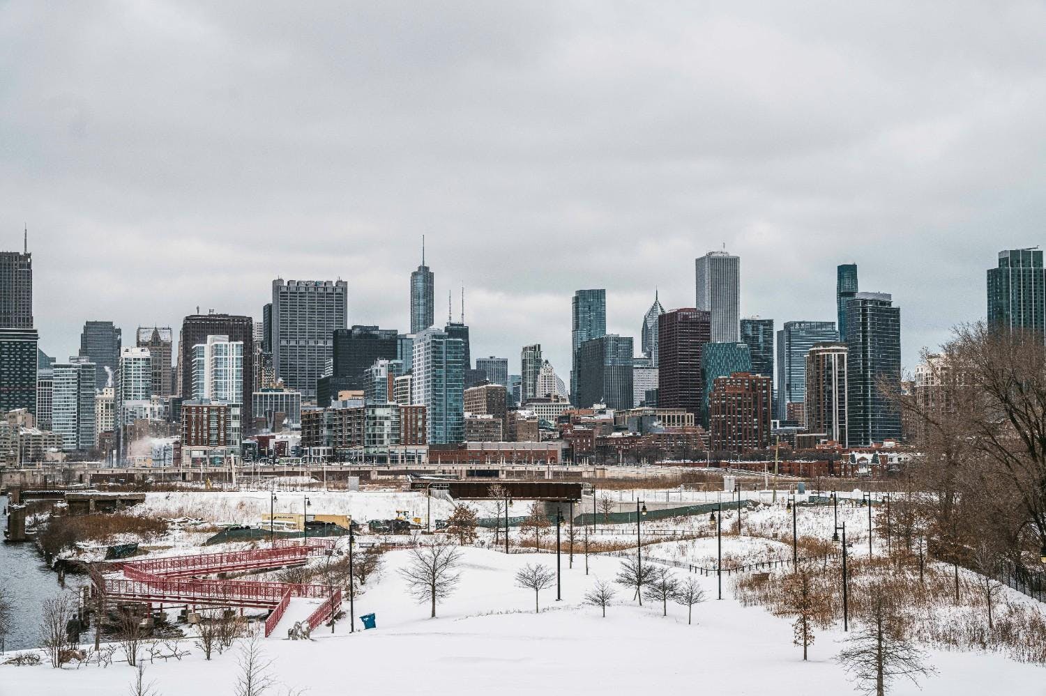 Chicago, Illinois, USA, covered in snow.