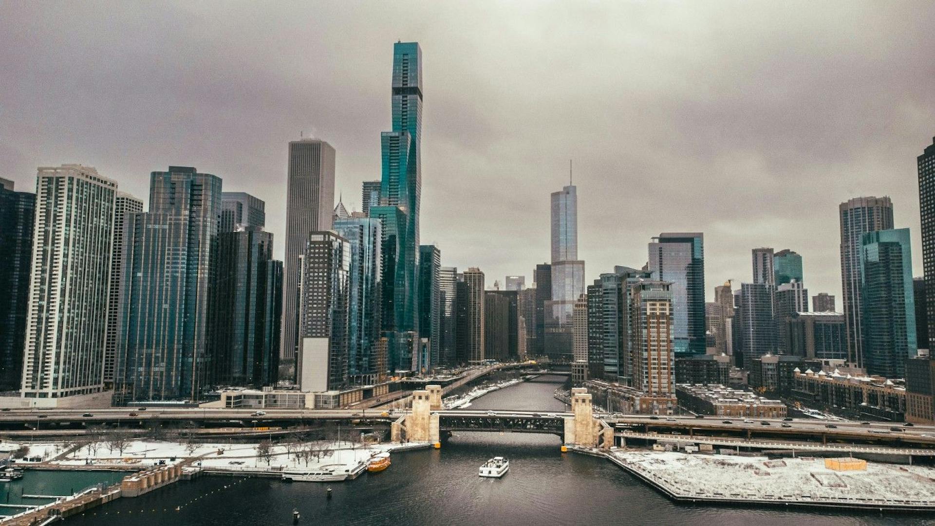 Chicago, Illinois, USA, in the Midwest, covered in snow.