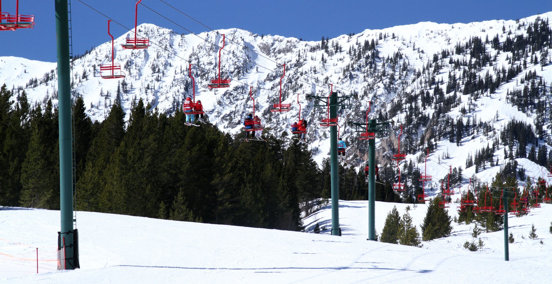 Red chairlifts at Bridger Bowl