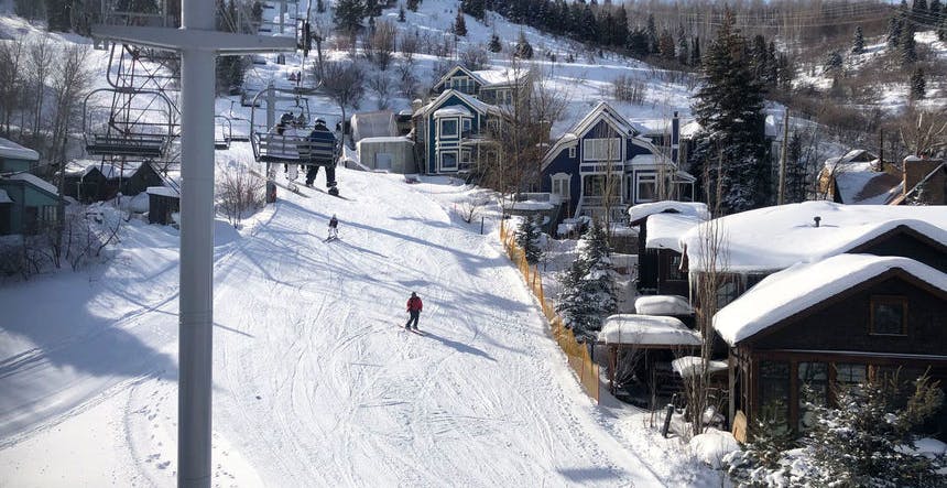 Skiing down a ski resort in Utah