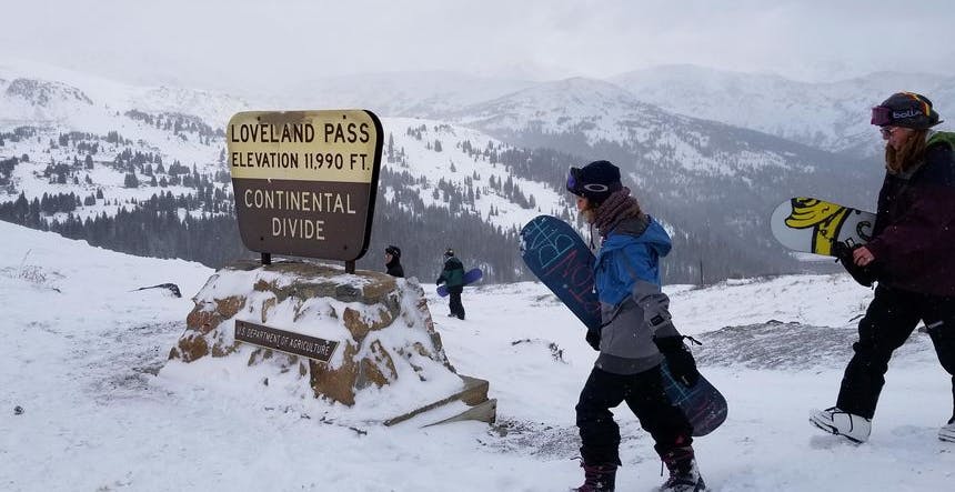 Backcountry snowboarders at Loveland Pass