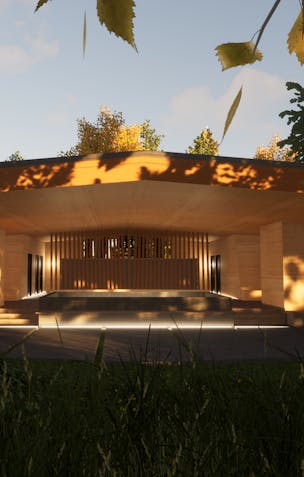 rendering of the ofuro building with a pool