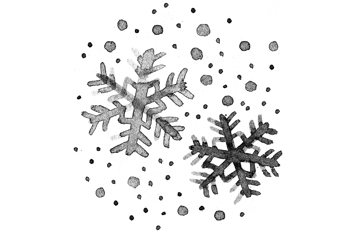 illustrated ink painting of snow flakes
