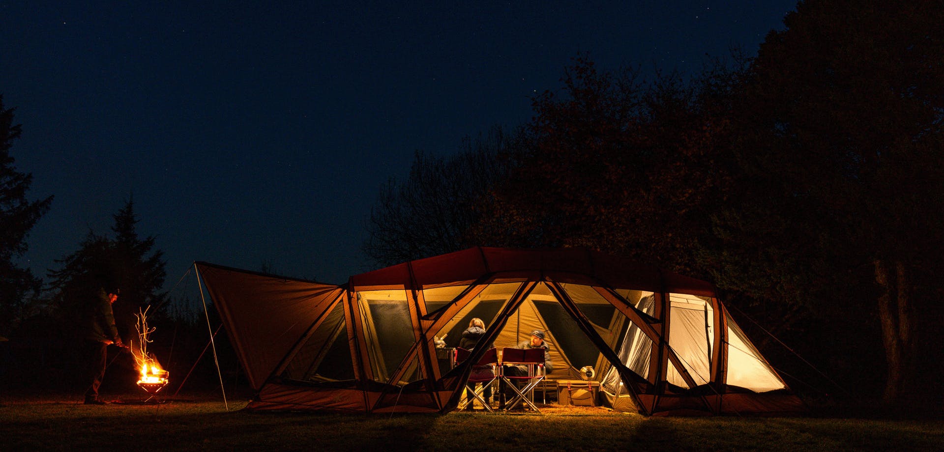 Warm tent at night