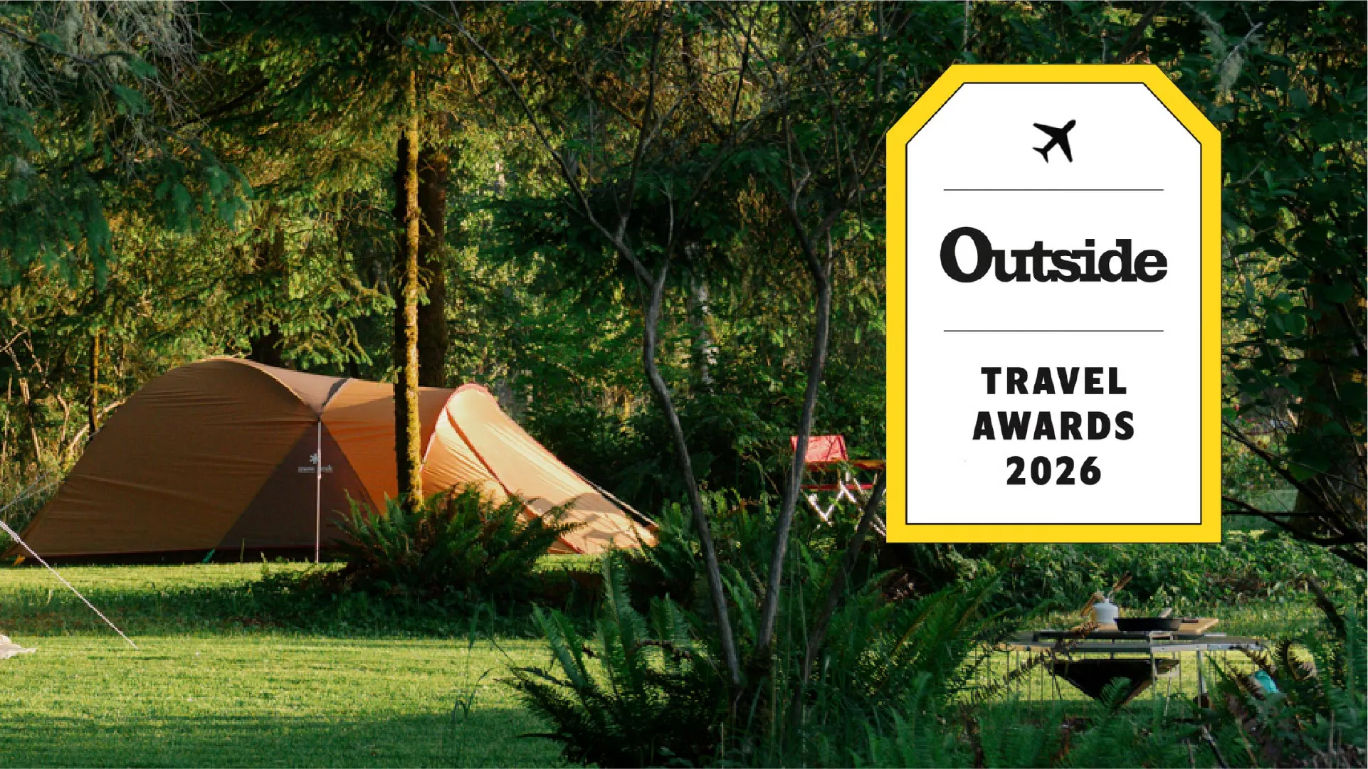 tent with award badge