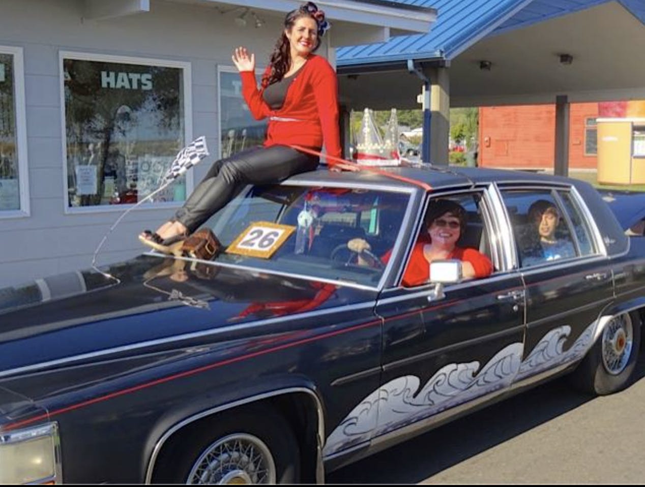 Pin up girl on car