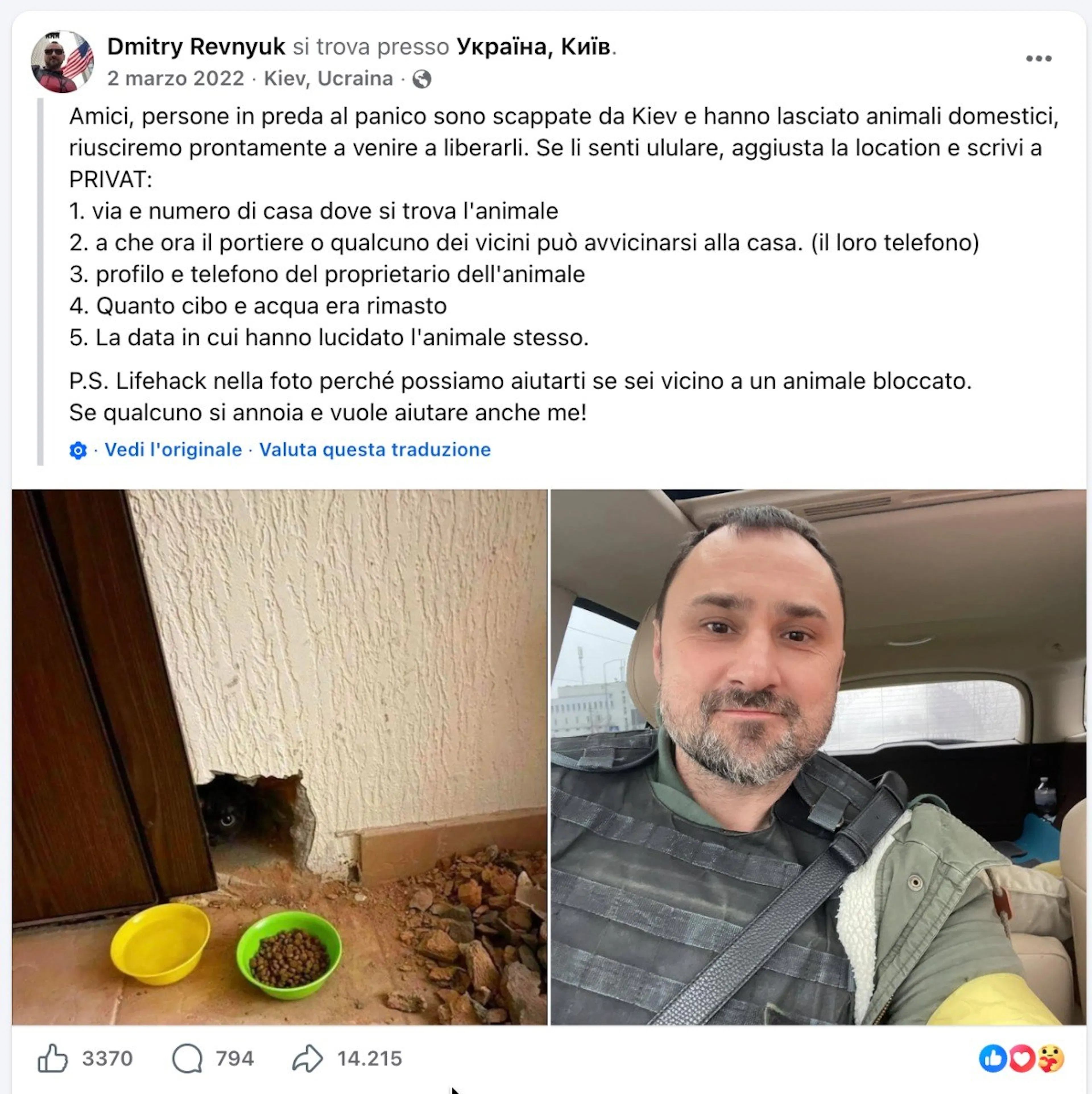 il post di Dmytro da cui è partito tutto