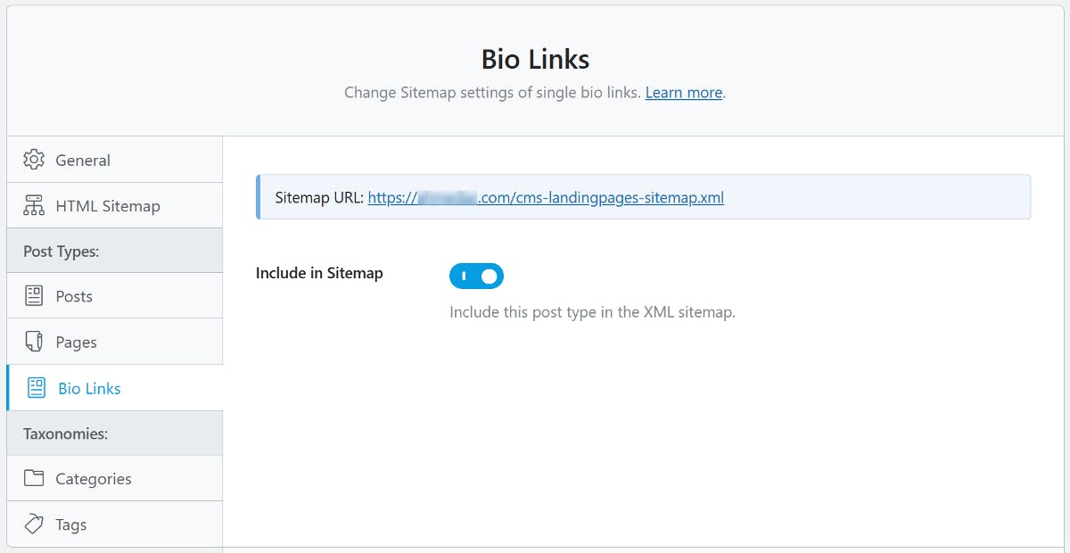 Include bio link page in sitemap