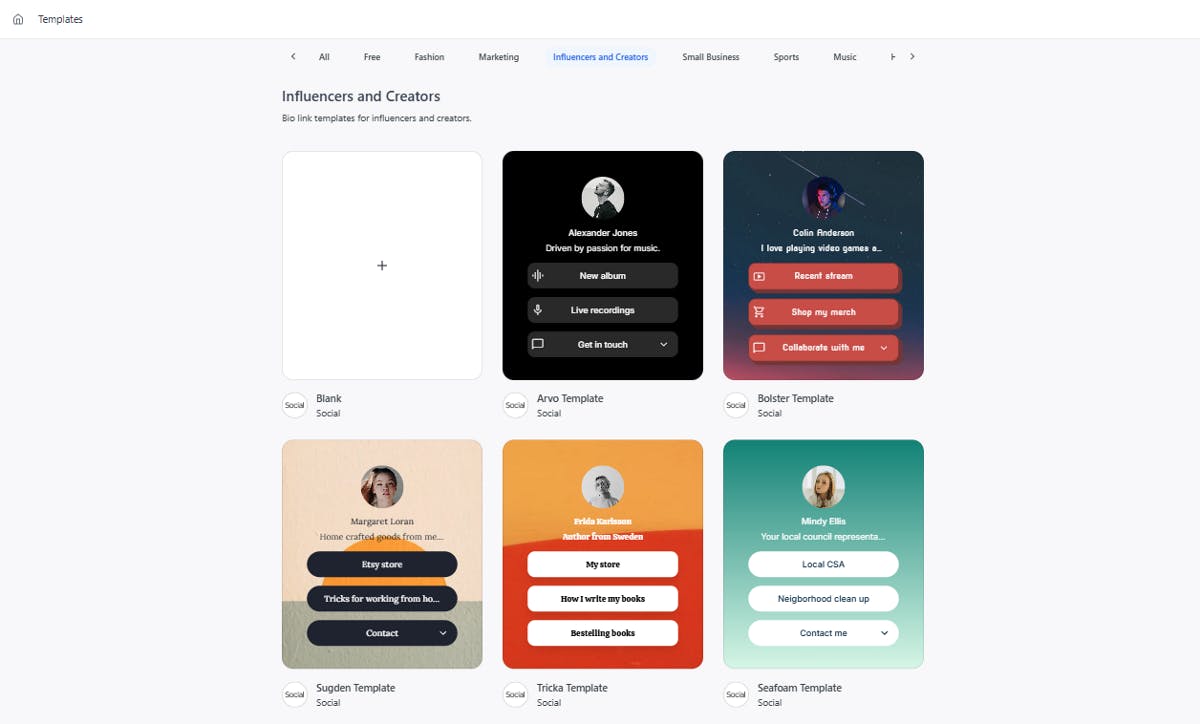 Social all templates page