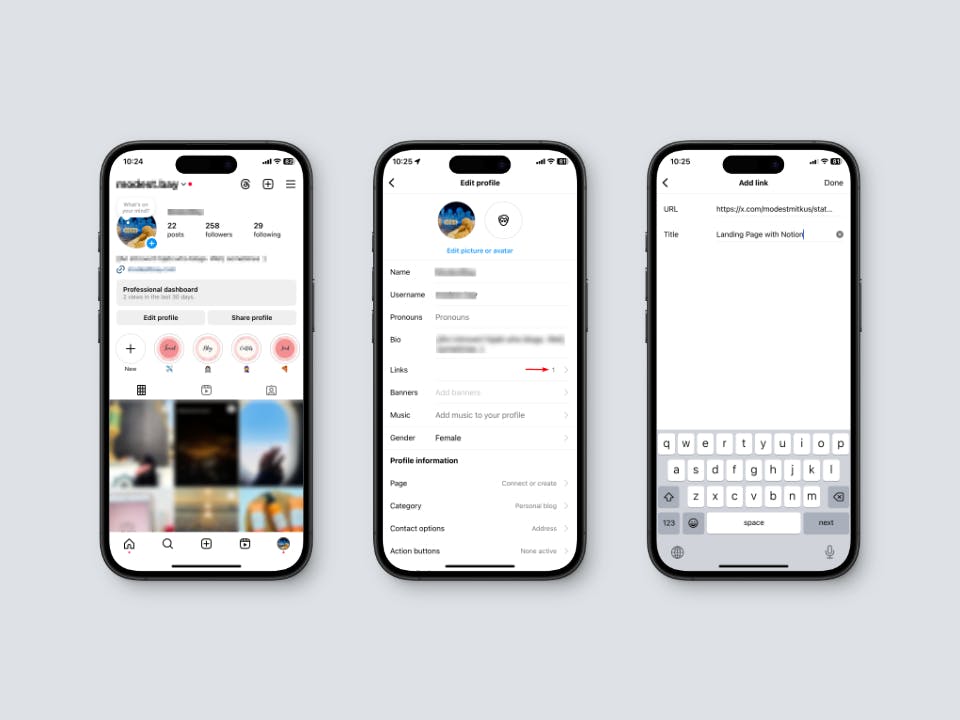 Add twitter link to Instagram bio using native features