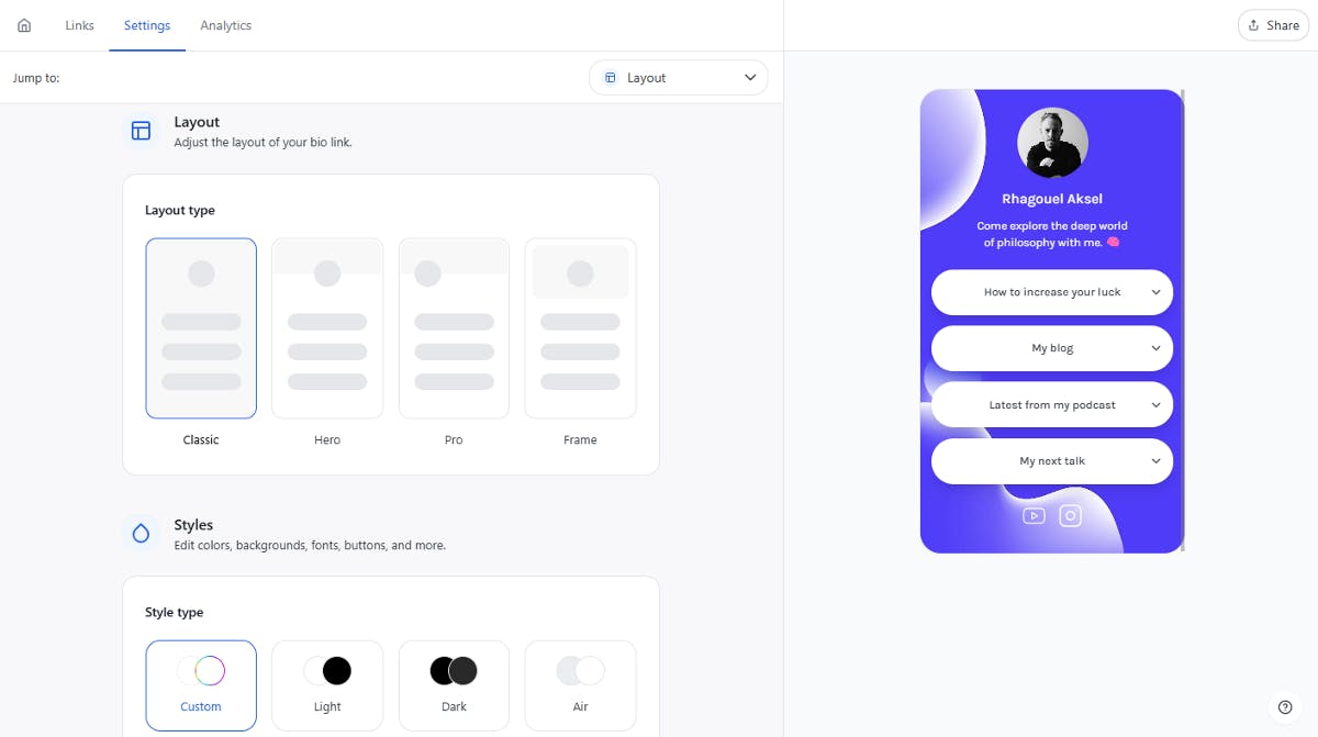 Social customization options