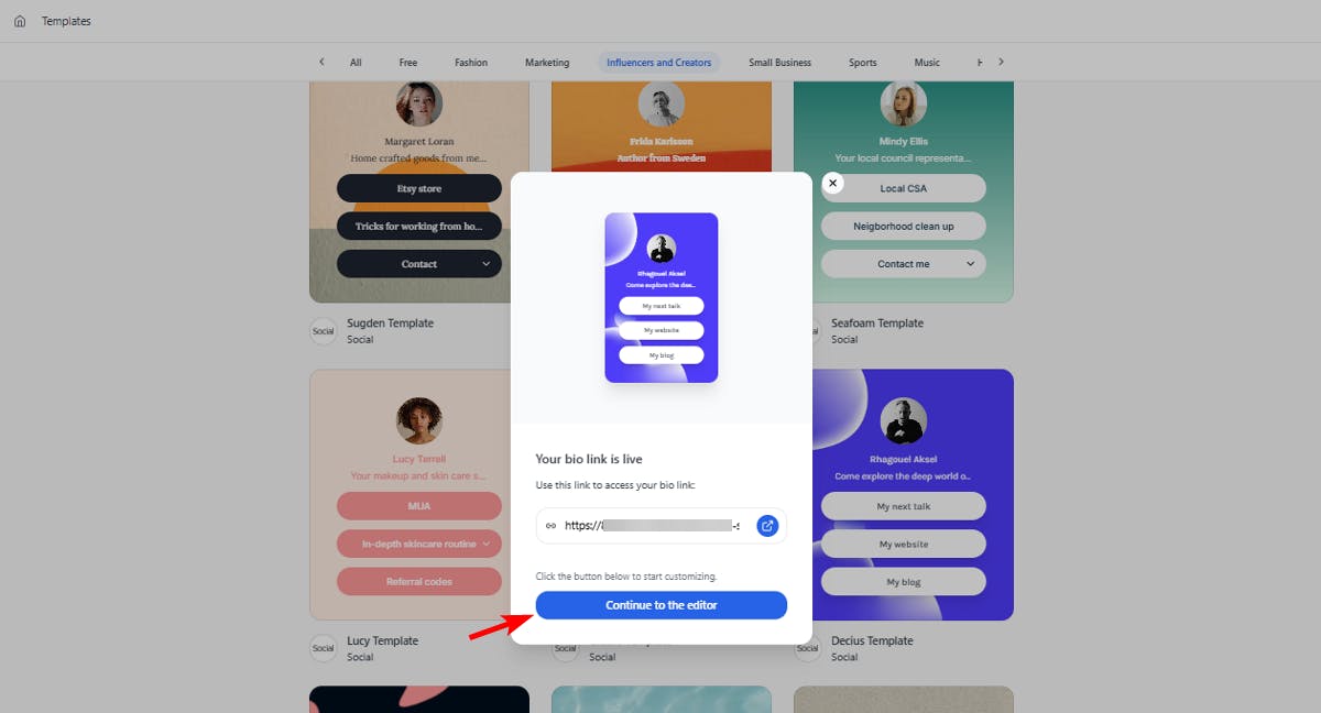 Click continue to the editor