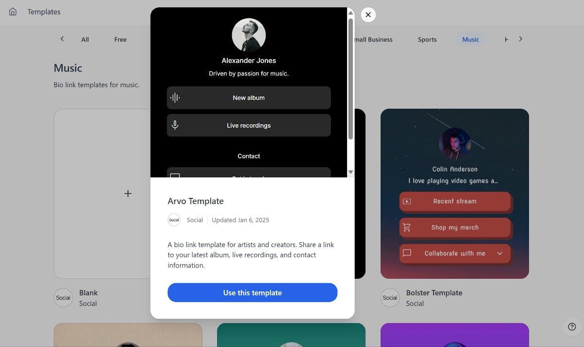 Use this predesigned bio link template