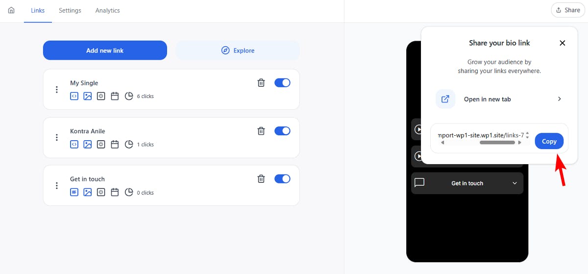 Copy your Social bio link