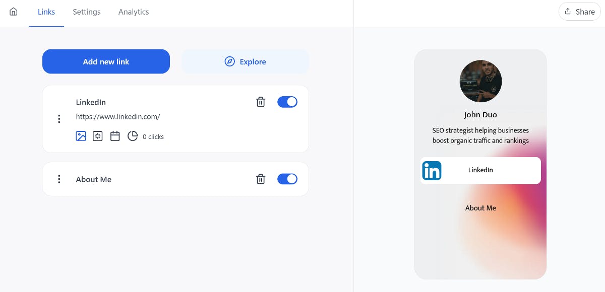 Add header block to bio page