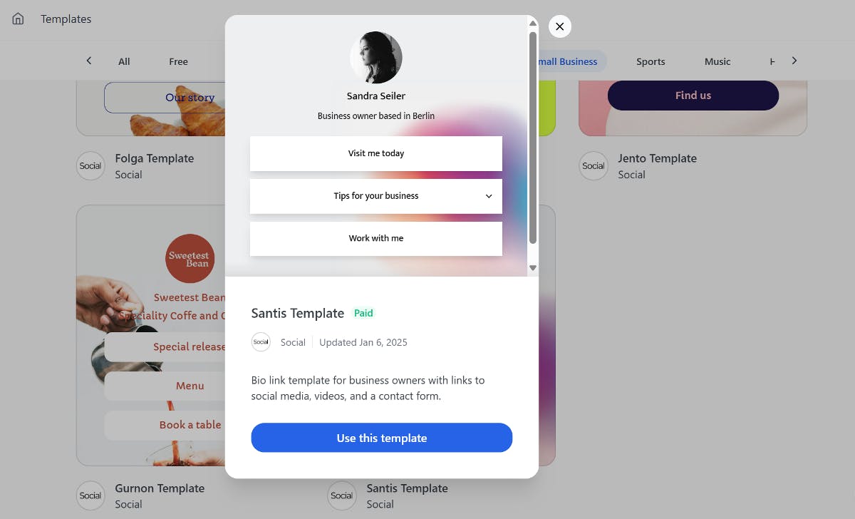 Choose the Social template