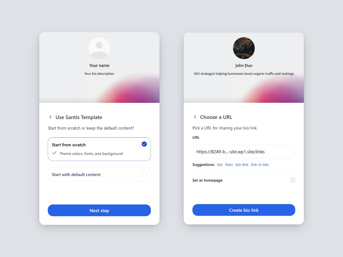 Social wizard add your details and set URL