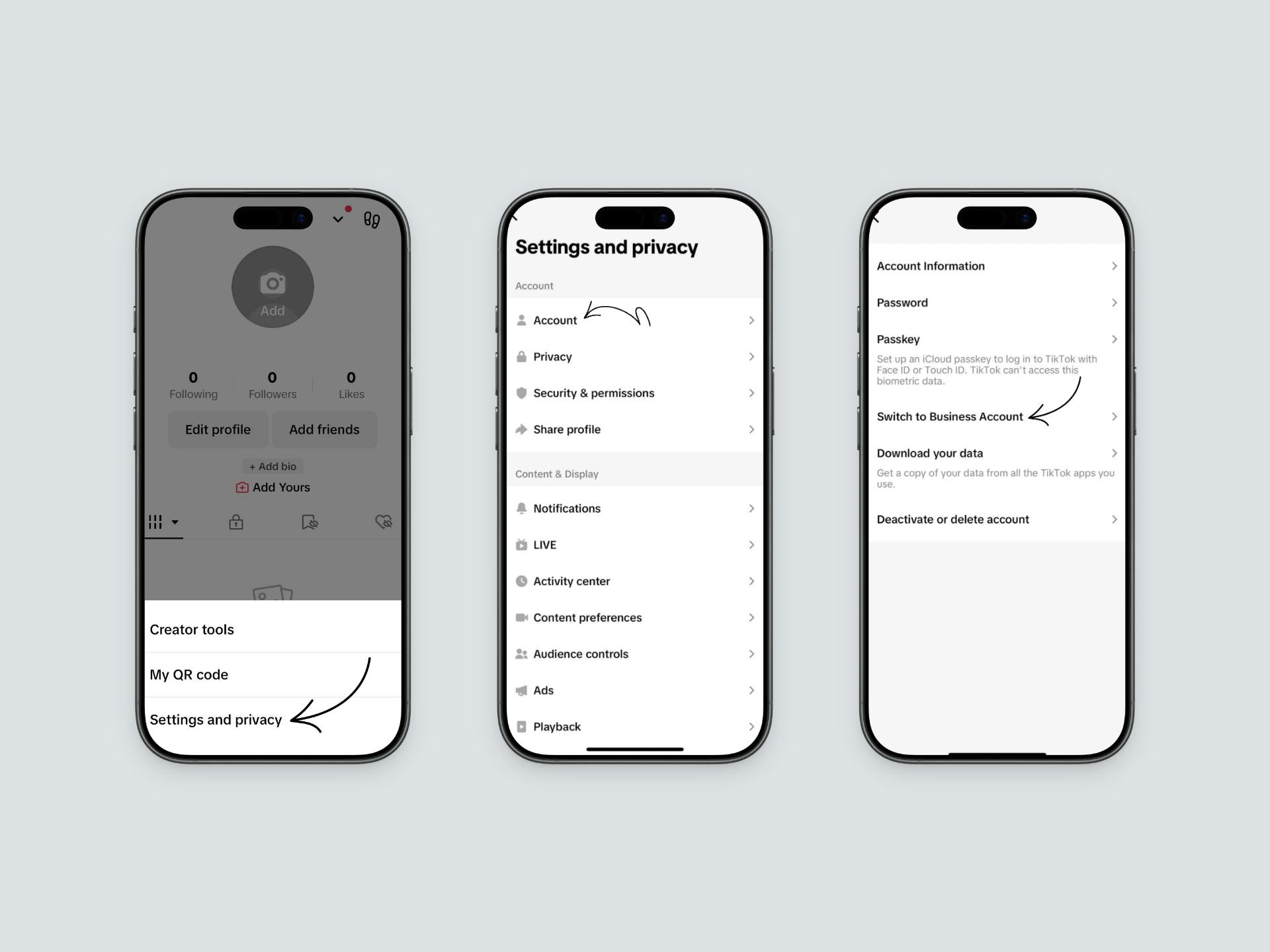 Switch to TikTok business profile