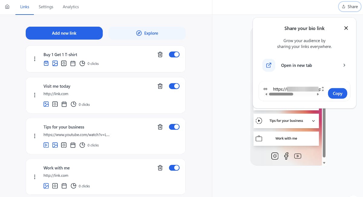 Copy and add the bio link to TikTok profile