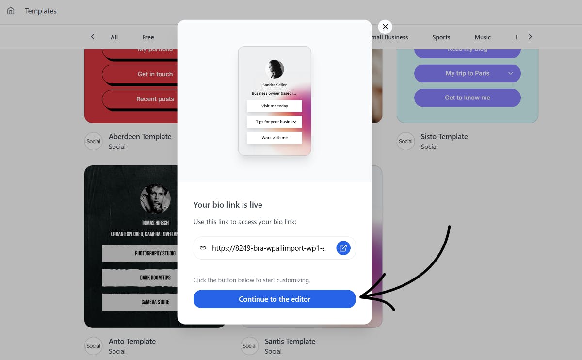 Continue to the Social editor