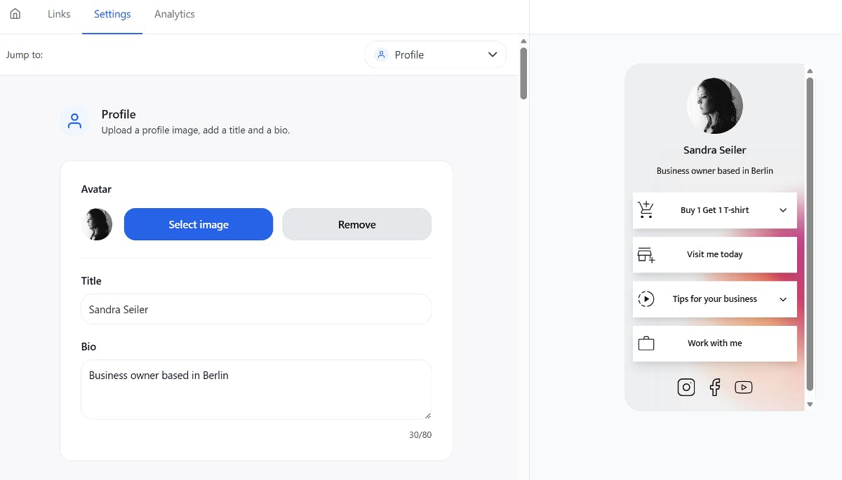 Customize your TikTok bio link page