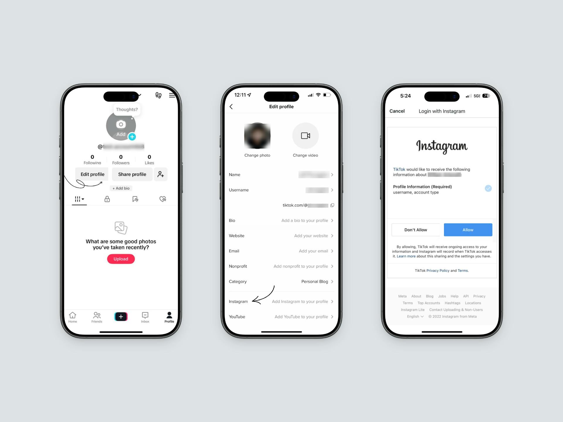 Add Instagram account to TikTok directly from the profile