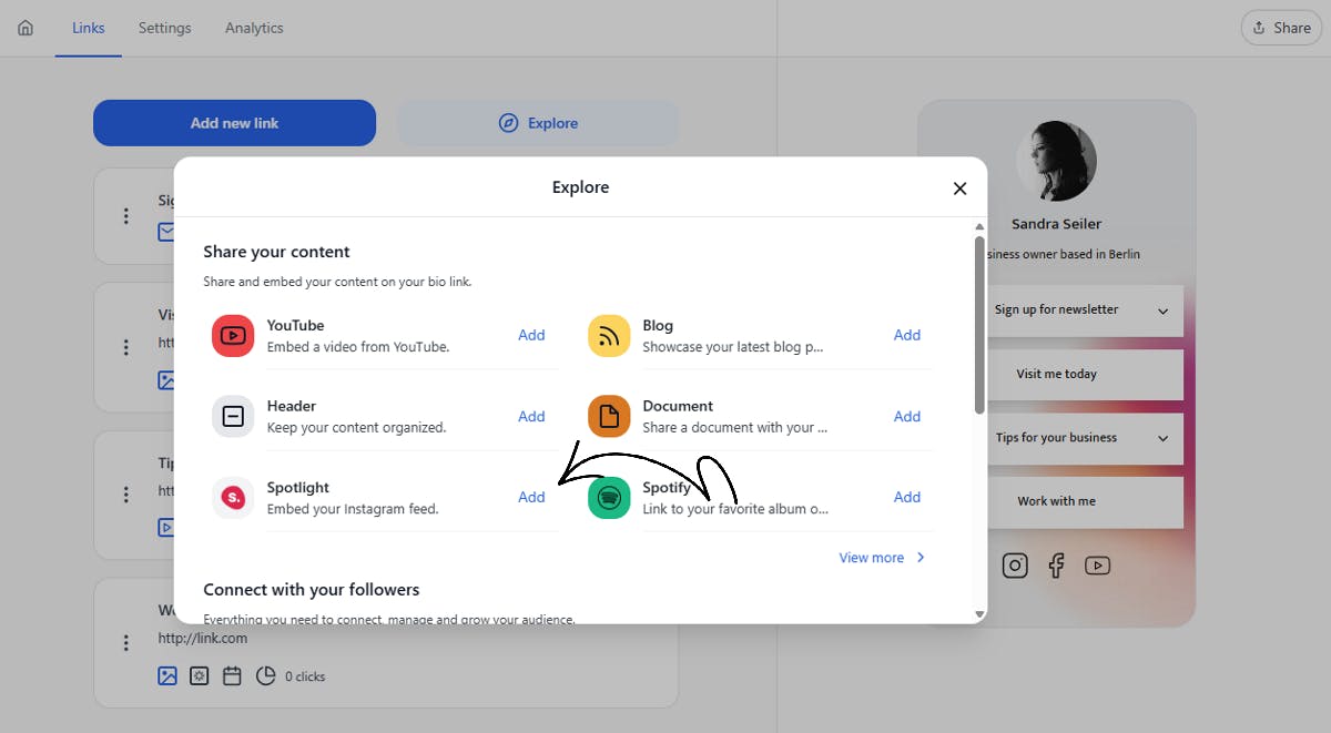 Add Spotlight button to social page
