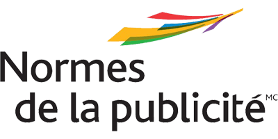 Logo de Normes de la publicité avec le nom en lettres noires minuscules, surmonté d’un arc multicolore en rouge, orange, jaune, vert et violet formant une bannière stylisée.