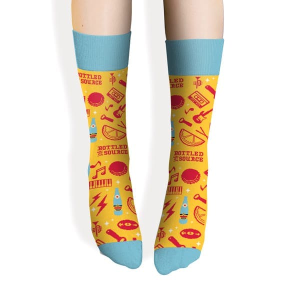 custom bold socks for Topo Chico worn by model