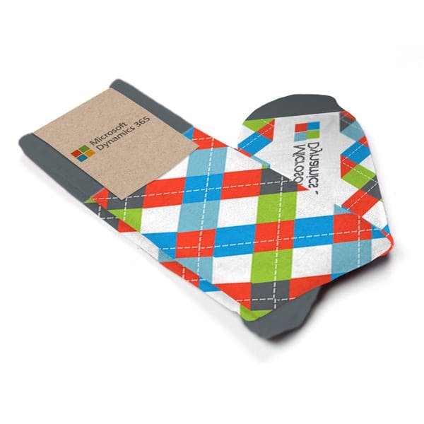 Custom socks for Microsoft 365 by Sock Club with custom packaging 