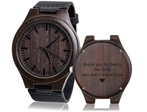 A unique gift for this Father's Day is a wooden engraved watch. 