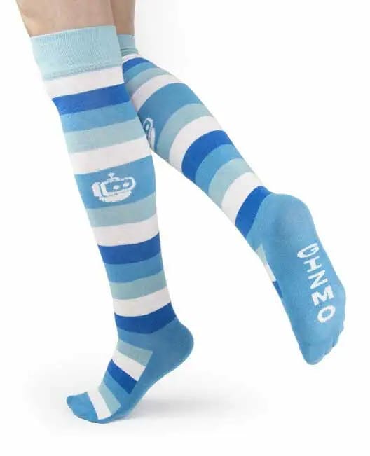 Branded knee high socks with repeating robot logo