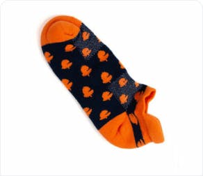 custom ankle socks in athletic style in orange and black