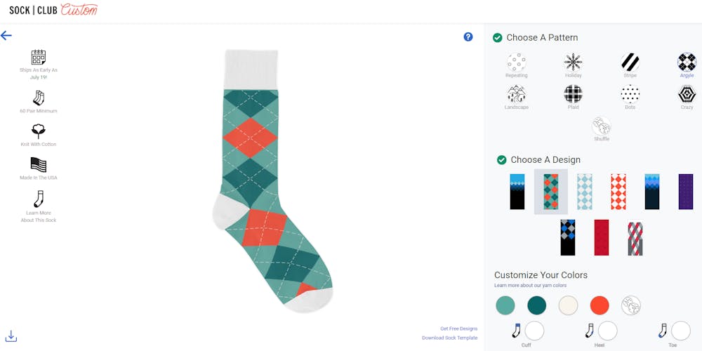 custom design your own socks online with a custom sock design tool